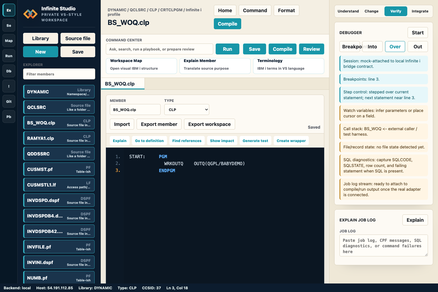 Debug, job log, and runtime guidance
